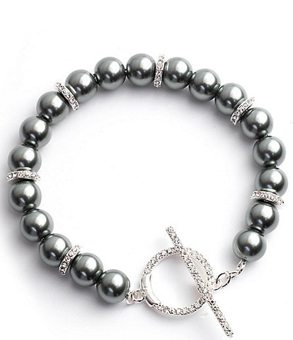 Lauren Ralph Lauren Silver Tone Crystal Grey Pearl Pave Flex Line Bracelet
