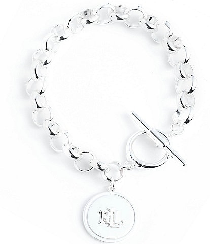 Lauren Ralph Lauren Silver Tone Logo Charm Flex Line Bracelet