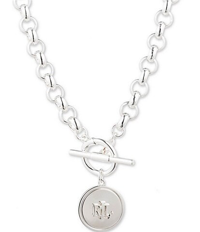 Lauren Ralph Lauren Silver Tone Logo Collar Necklace
