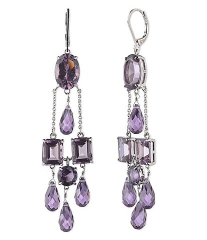 Lauren Ralph Lauren Silver Tone Purple Multi Stone Chandelier Statement Earrings