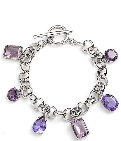 Lauren Ralph Lauren Silver Tone Purple Multi Stone Flex Line Bracelet