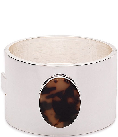 Lauren Ralph Lauren Silver Tone Tortoise Wide Bangle Bracelet