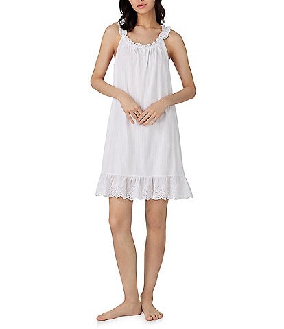 Lauren Ralph Lauren Sleeveless Eyelet Ruffle Button Neck Woven Nightgown