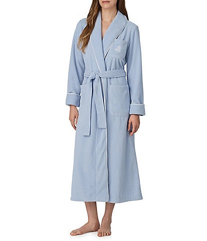 Lauren Ralph Lauren Solid Dalton Long Sleeve Shawl Collar Micro Fleece Long Robe