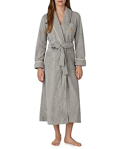 Lauren Ralph Lauren Solid Dalton Long Sleeve Shawl Collar Micro Fleece Long Robe