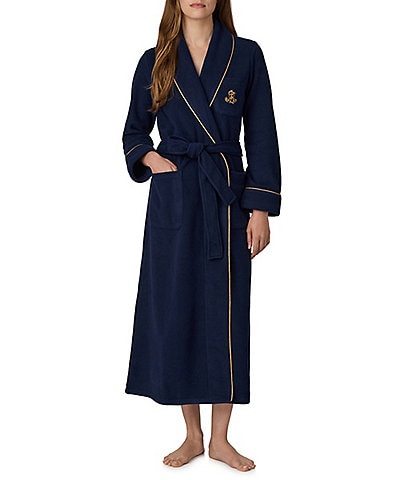 Lauren Ralph Lauren Solid Dalton Long Sleeve Shawl Collar Micro Fleece Long Robe