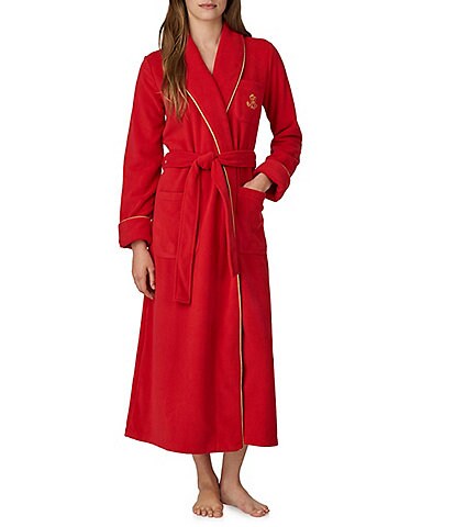 Lauren Ralph Lauren Solid Dalton Long Sleeve Shawl Collar Micro Fleece Long Robe