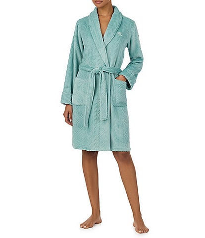 Lauren Ralph Lauren Solid Long Sleeve Shawl Collar Short Robe