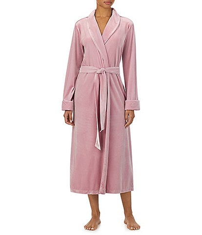 Lauren Ralph Lauren Solid Long Sleeve Shawl Collar Velvet Long Robe