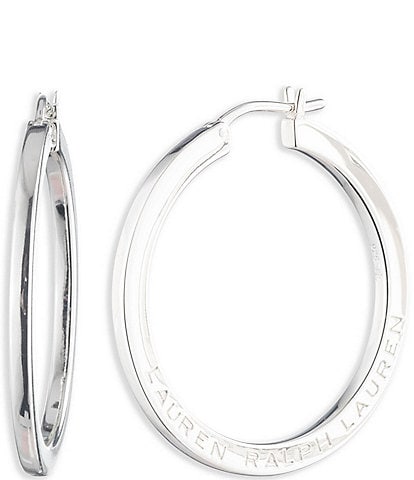 Lauren Ralph Lauren Sterling Silver 35mm Logo Hoop Earrings
