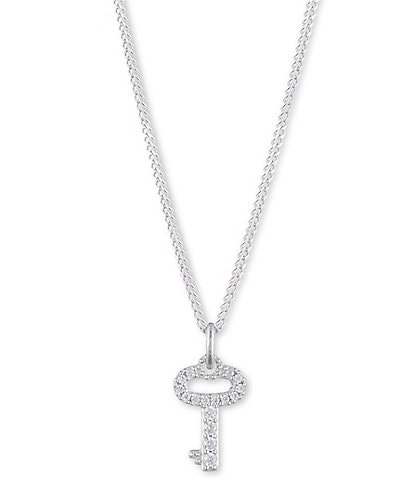 Lauren Ralph Lauren Sterling Silver Crystal Key Short Pendant Necklace