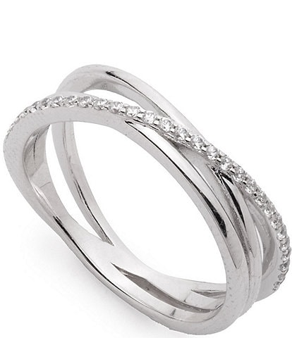 Lauren Ralph Lauren Sterling Silver Pave Criss Cross Statement Ring