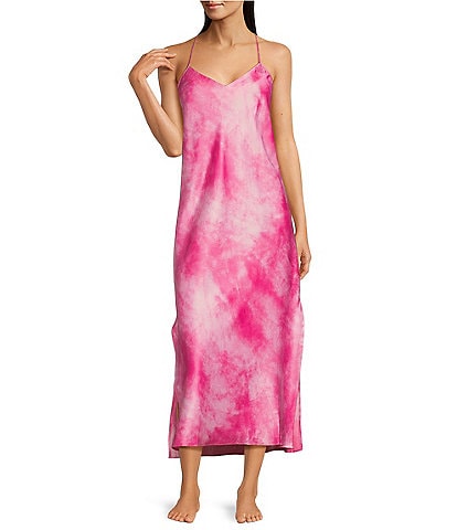 Lauren Ralph Lauren Strappy V-Neck Satin Tie-Dye Nightgown