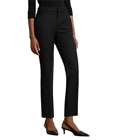 Lauren Ralph Lauren Stretch Double Face Cotton High Rise Flat Front Ankle Length Pants