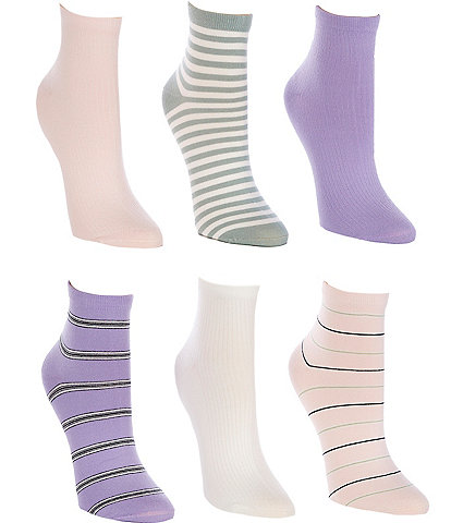 Lauren Ralph Lauren Stripe Rib Ankle Socks, 6 Pack