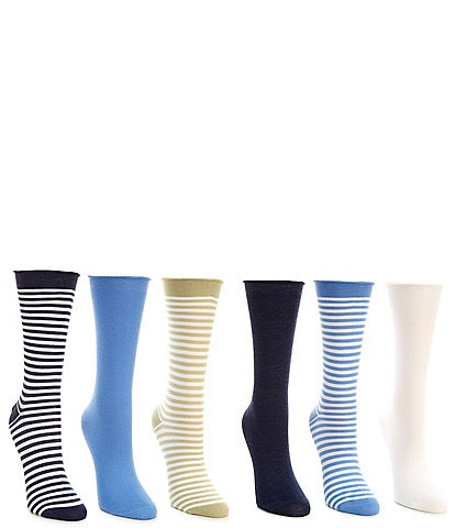 Lauren Ralph Lauren Stripe Roll Top Crew Socks, 6 Pack