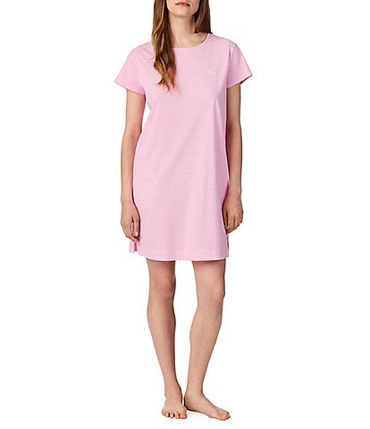Lauren Ralph Lauren Stripe Short Sleeve Crew Neck Knit Short Nightgown