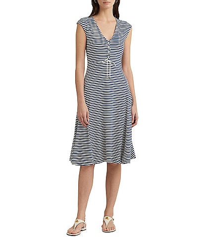 Lauren Ralph Lauren Striped Cotton-Blend-Jersey Dress