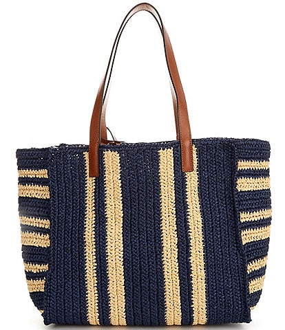 Lauren Ralph Lauren Striped Woven Straw Large Willow Tote Bag