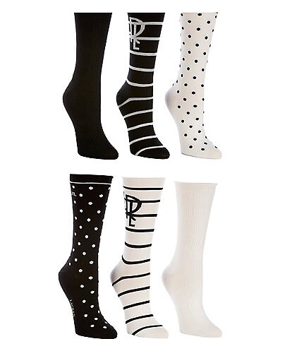 Lauren Ralph Lauren Stripes Glen Plaid Texture Roll Top Trouser Socks, 6 Pack