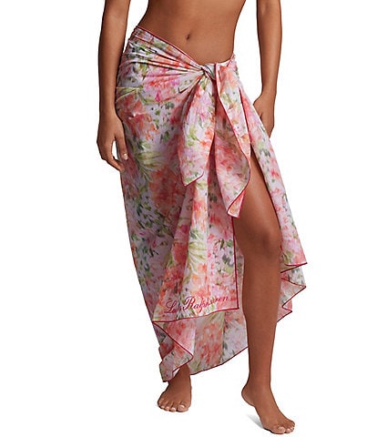 Lauren Ralph Lauren Summer Floral Border Cotton Voile Swim Pareo Cover-Up