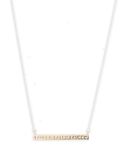 Lauren Ralph Lauren Two Tone Bar Logo Short Pendant Necklace