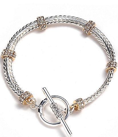 Lauren Ralph Lauren Two Tone Crystal Roundelle Herringbone Chain Flex Line Bracelet