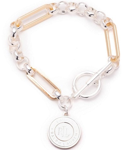 Lauren Ralph Lauren Two Tone Logo Coin Flex Line Bracelet