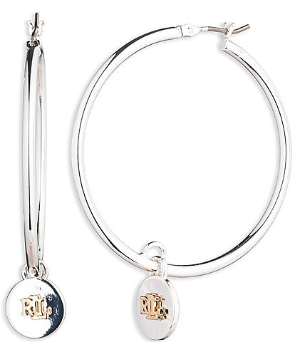 Lauren Ralph Lauren Two Tone Logo Hoop Earrings