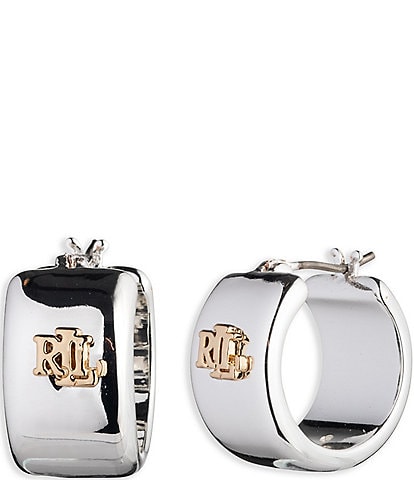 Lauren Ralph Lauren Two Tone Wide Logo Hoop Earrings