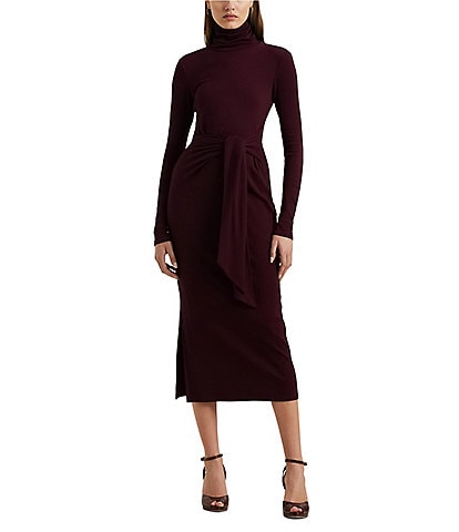 Lauren Ralph Lauren Vaureen Rib Knit Turtleneck Long Sleeve Tie Waist Midi Dress