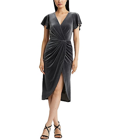 Lauren Ralph Lauren Velvet Flutter Sleeve Cocktail Dress