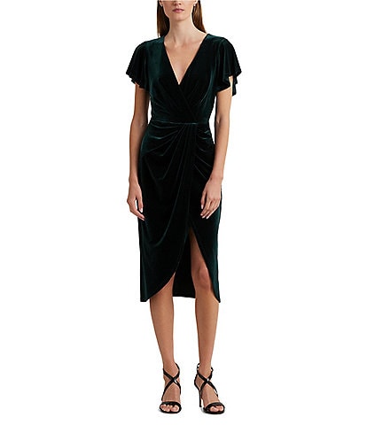 Lauren Ralph Lauren Velvet Flutter Sleeve Cocktail Dress