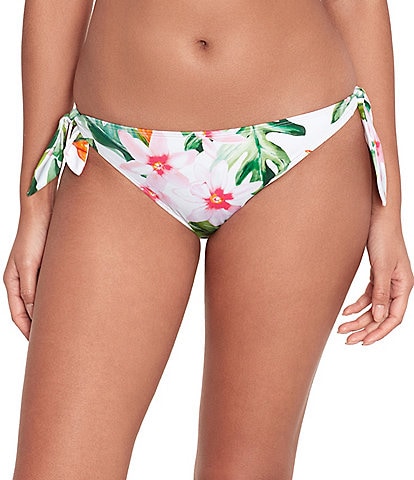 Lauren Ralph Lauren Watercolor Tropical Floral Print Side Tie Scoop Hipster Swim Bottom