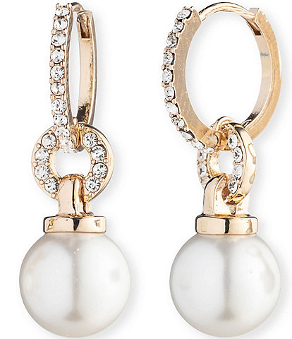 Lauren Ralph Lauren White Pearl Huggie Hoop Drop Earrings