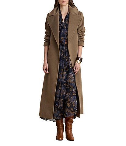 Lauren Ralph Lauren Wool Blend Notch Collar Belted Maxi Wrap Coat