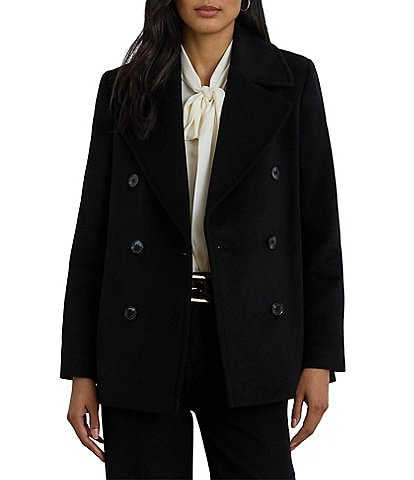 Lauren Ralph Lauren Wool Blend Notch Lapel Button Front Double Breasted Coat