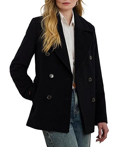 Lauren Ralph Lauren Wool Blend Notch Lapel Button Front Double Breasted Coat
