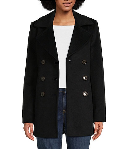 Lauren Ralph Lauren Wool Double Breasted Notch Collar Button Front Peacoat