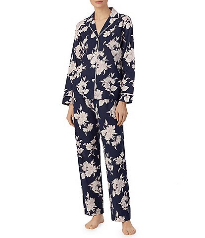 Lauren Ralph Lauren Woven Floral Print Long Sleeve Notch Collar Long Pajama Set