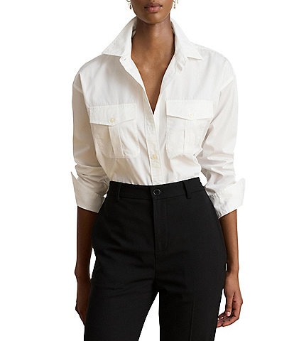 Lauren Ralph Lauren Woven Point Collar Long Sleeve Shirt