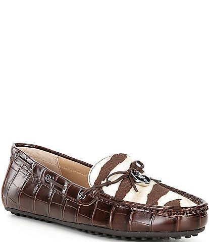 Lauren Ralph Lauren Wylie Croco Embossed Leather Zebra Print Accent Driver Loafers