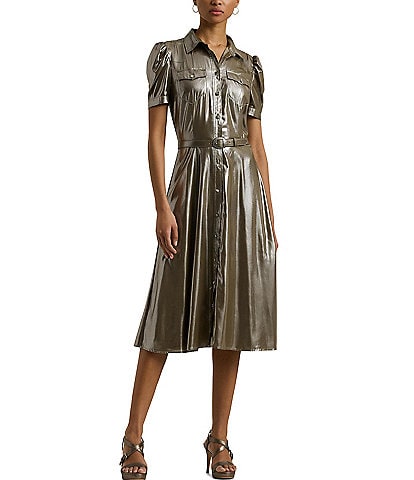 Lauren Ralph Lauren Zaidee Metallic Midi Belted Dress