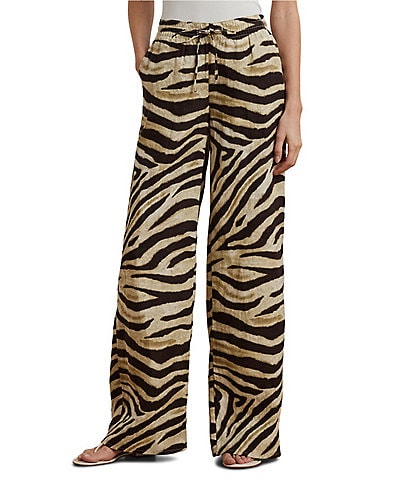 Lauren Ralph Lauren Zebra Print Linen Wide-Leg Pull-On Pants