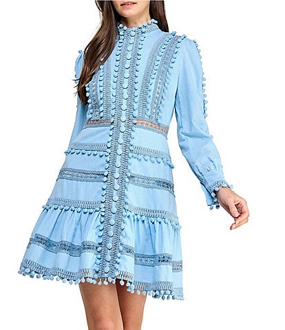 Layered With Love Carla Woven Mock Neck Long Sleeves Ruffle Tiered Hem Fit & Flare Mini Dress