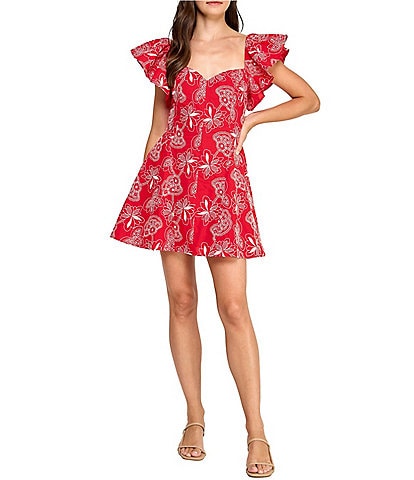 Layered With Love Giovana Embroidered Flutter Sleeve Mini Dress