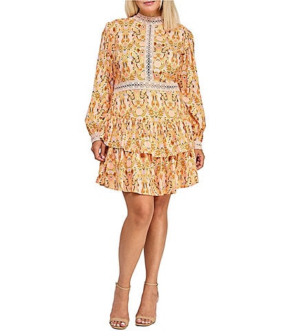 Layered With Love Plus Size Alexandra Long Sleeve Paisley Print Mini Dress