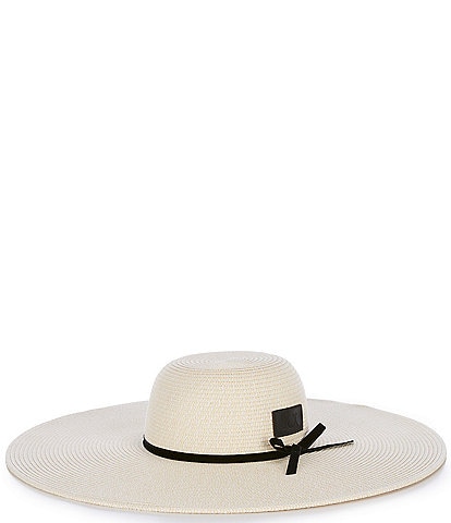 Le' AL.X  Logo Leather Patch Paper Woven Oversized Brim Sun Hat