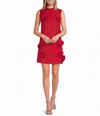 Le' AL.X 3D Rosette Round Neck Sleeveless Mini Shift Dress