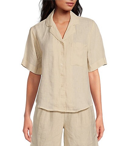 Le' AL.X Coordinating Linen Short Sleeve Button Front Camp Shirt